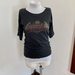 VTG y2k 2000s Harley Davidson Sexy Rhinestone Top Baby Tee Angel Wings San Diego